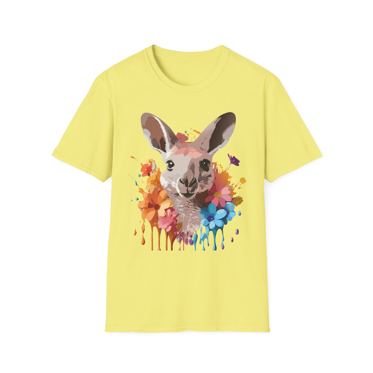 Colorful Watercolor Kangaroo T-Shirt | Splash Floral Wildlife Tee