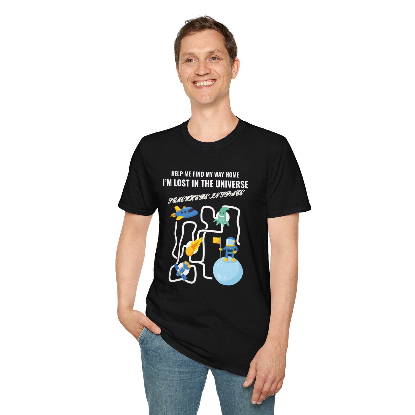 Lost in the Universe TShirt Unisex Cotton Cute Space Maze Graphic Tee