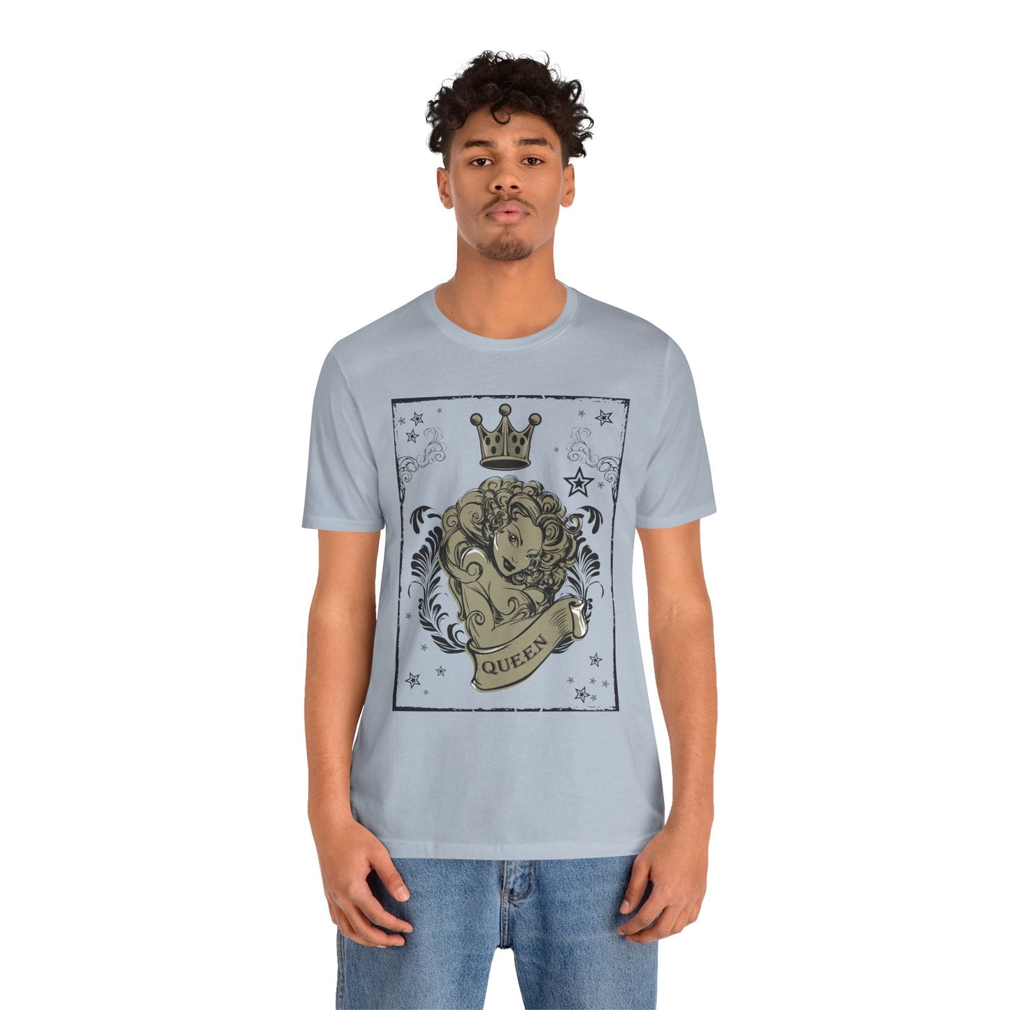 Crown Face Portrait Graphic Tee Vintage Floral Illustration Rock Band T-Shirt