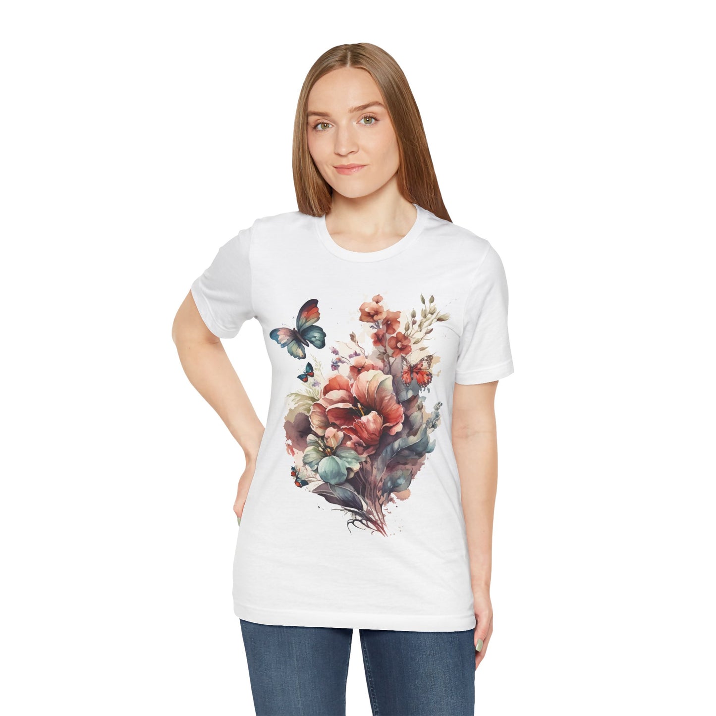 Cotton Tee Shirt with Butterfly Prints