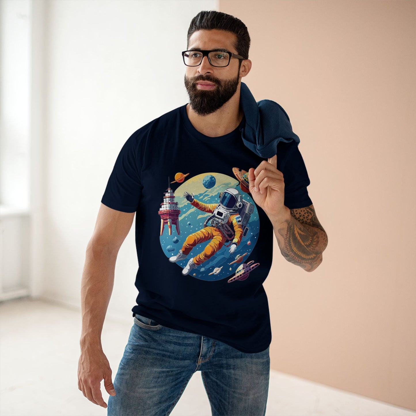 Cosmos Shirt Astronaut Art Unisex Premium Cotton Tee Retro2Nova Original Design Artwork