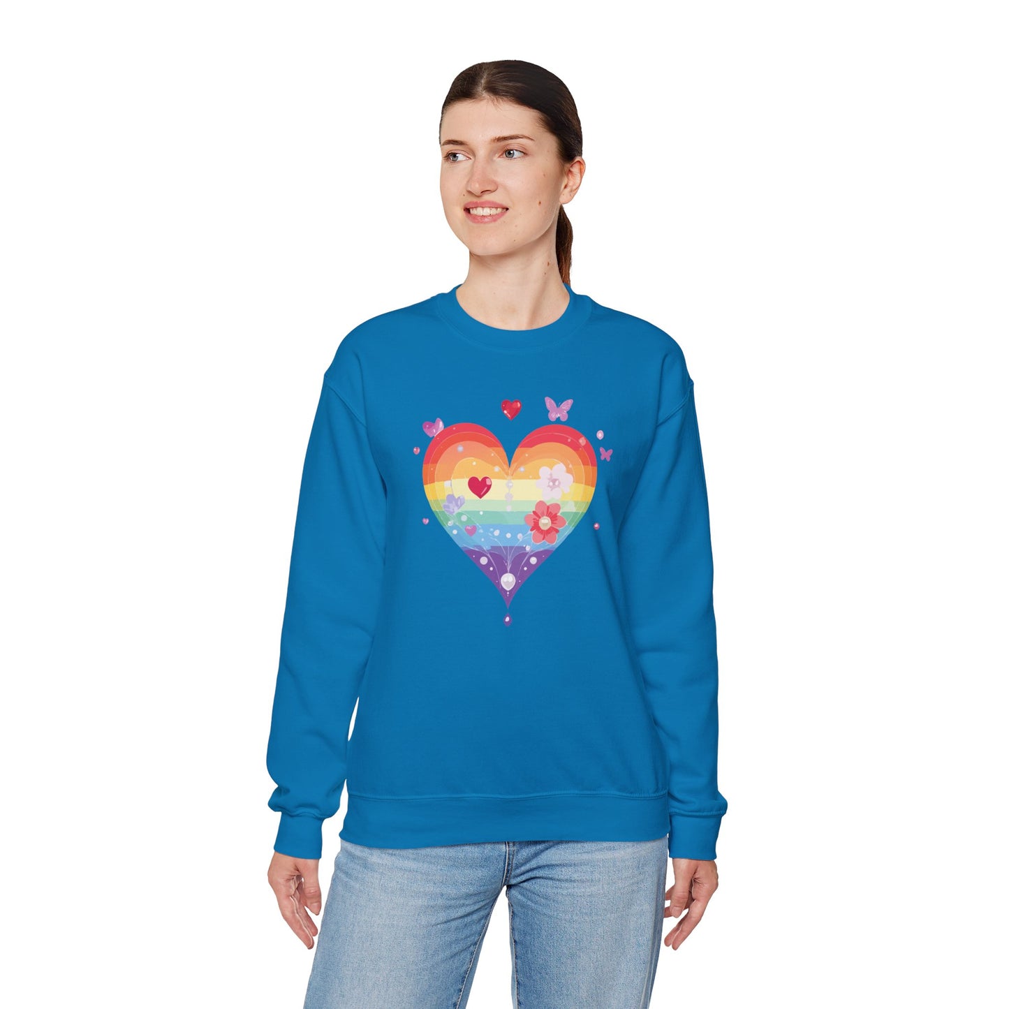 Rainbow Heart Sweatshirt, Floral Heart Sweatshirt, Floral Love Sweatshirt, Valentine's Day Sweatshirt, Rainbow Heart Floral Sweatshirt 115