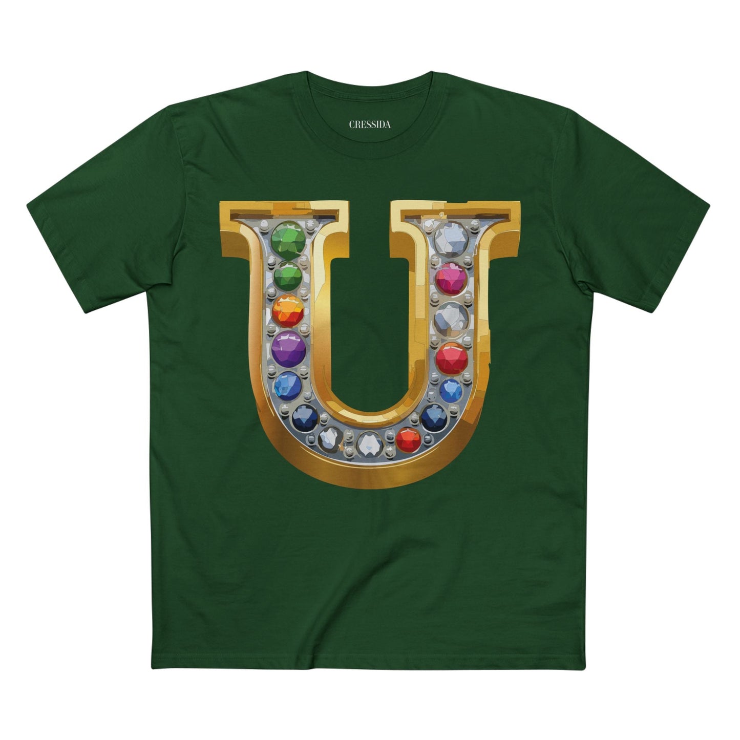 Letter U Graphic Design Tee Unisex 100 Cotton With Antique Gold Letters Artwork T-Shirt