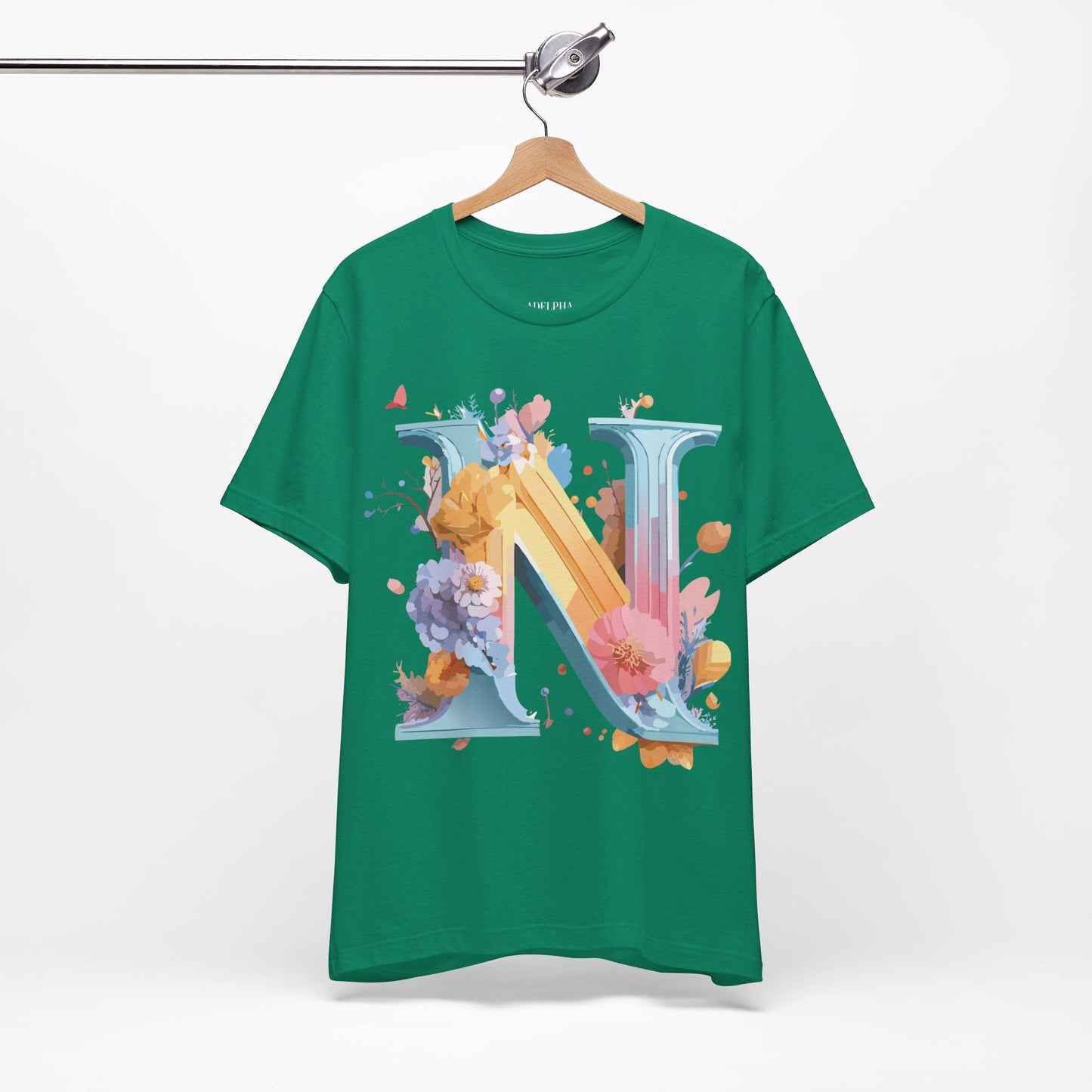 Letter N Shirt Unisex Graphic Tee With Vintage Inspired Artwork By Adelpha Premium Jersey