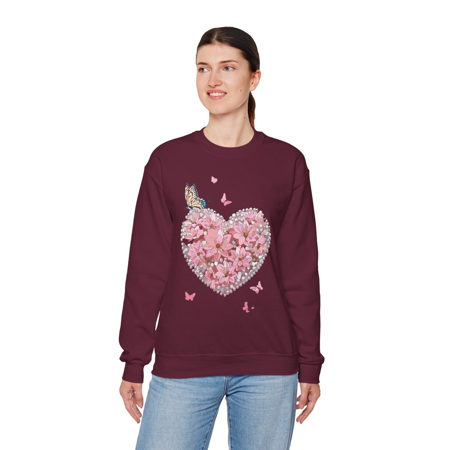 Unisex Floral Heart Sweatshirt with Love Floral Design for Valentines Day Gift Idea