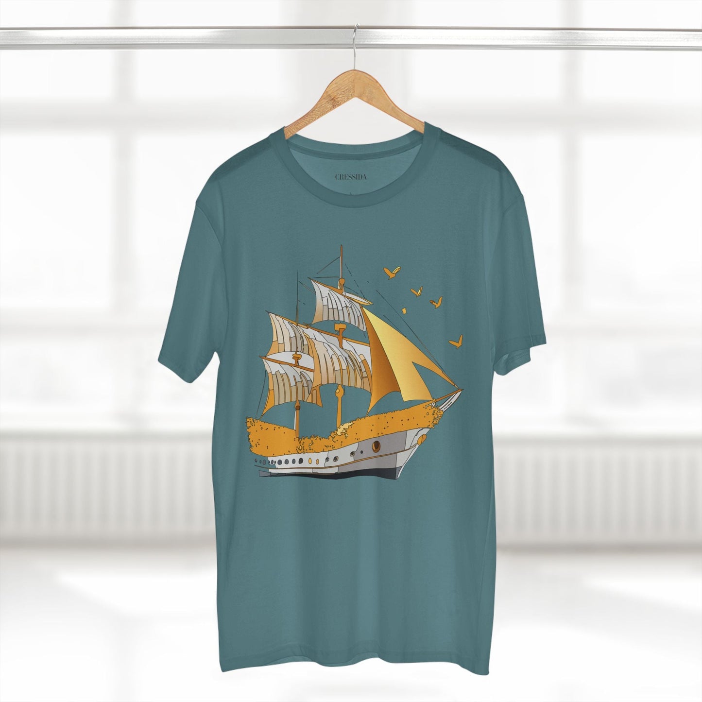 Ship Graphic Unisex 100 Cotton T-Shirt with Gold Frigate Art Design 20