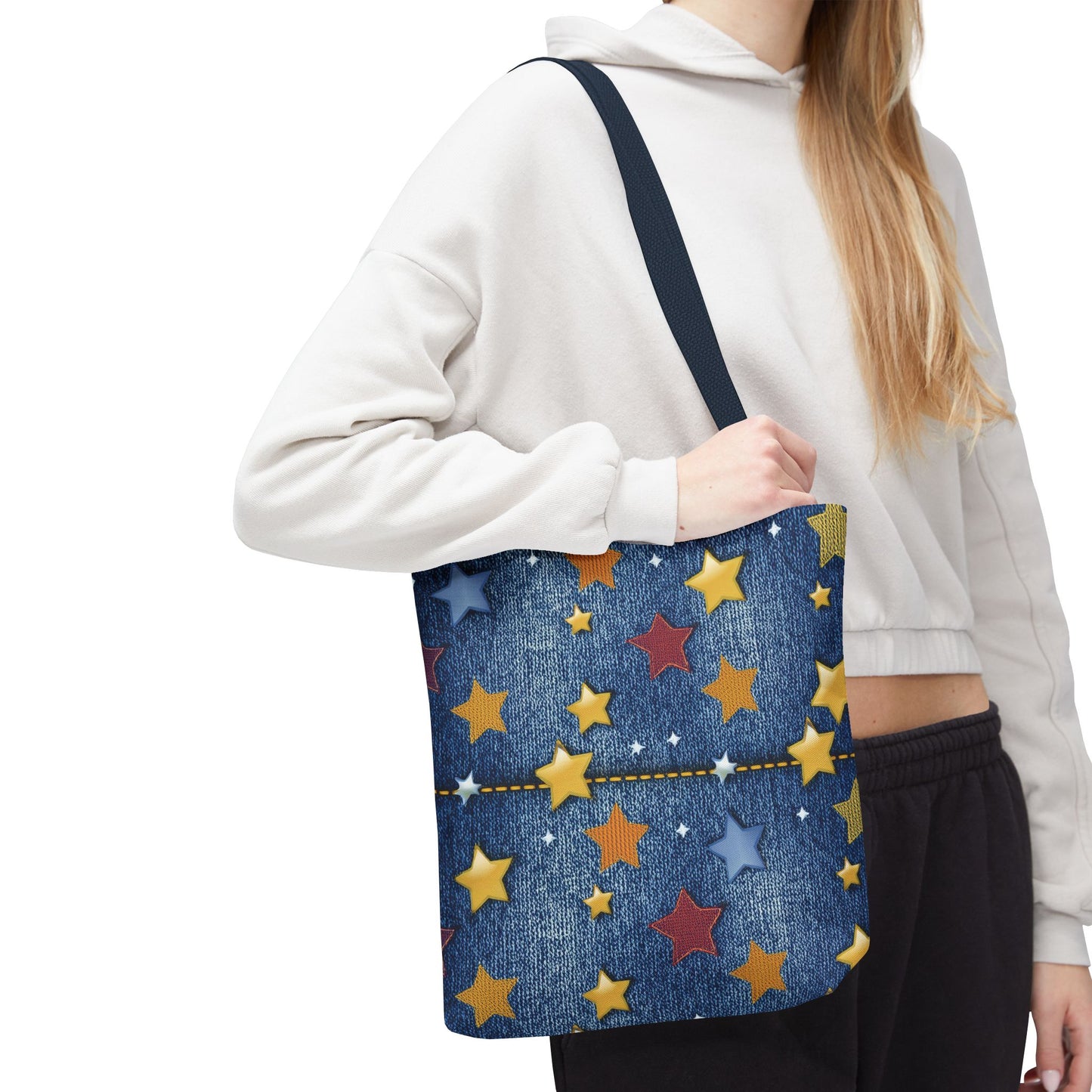 Denim Fabric Imitation Print Unisex Canvas Bag Poly Spun 3 Sizes Tote Bag 181-4