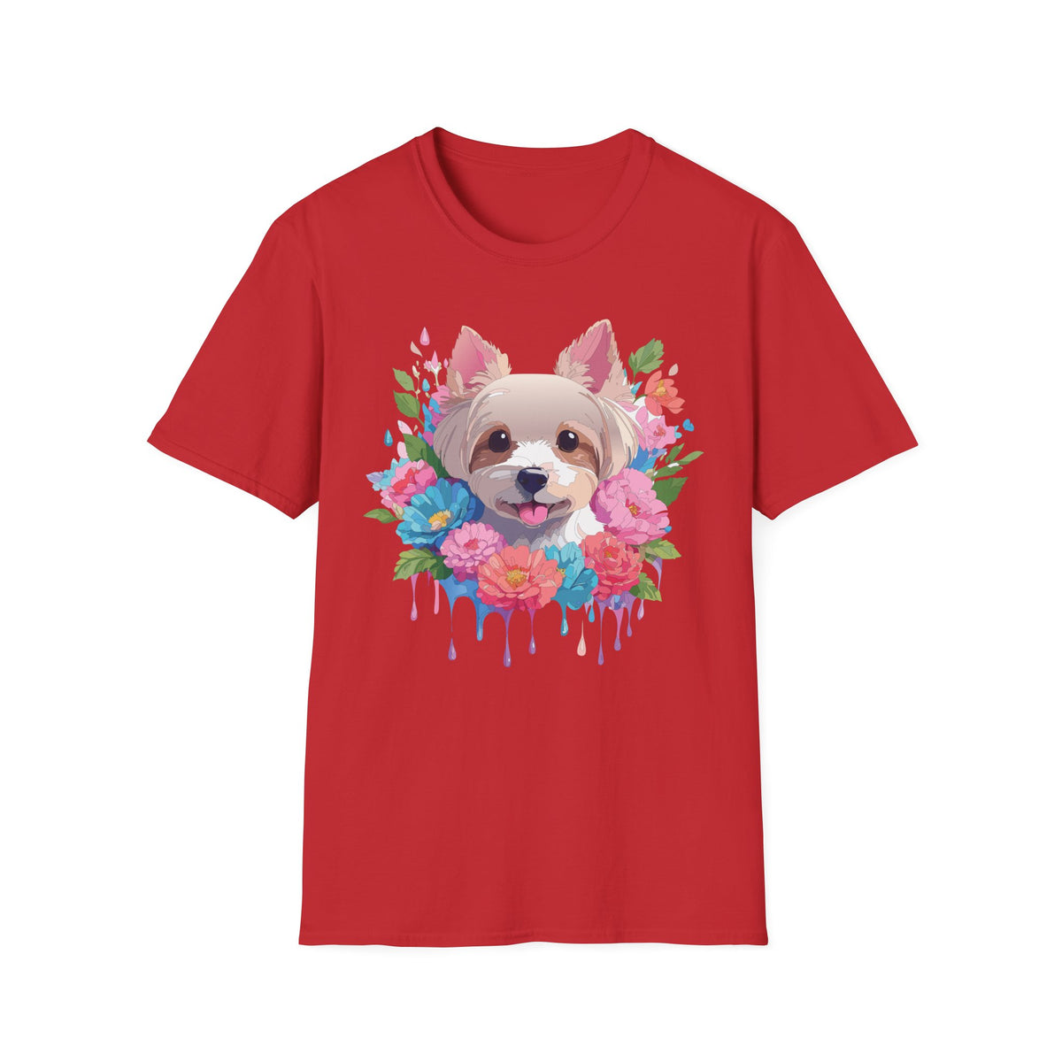 Watercolor Yorkie Face T-Shirt | Floral Paw Print Dog Tee