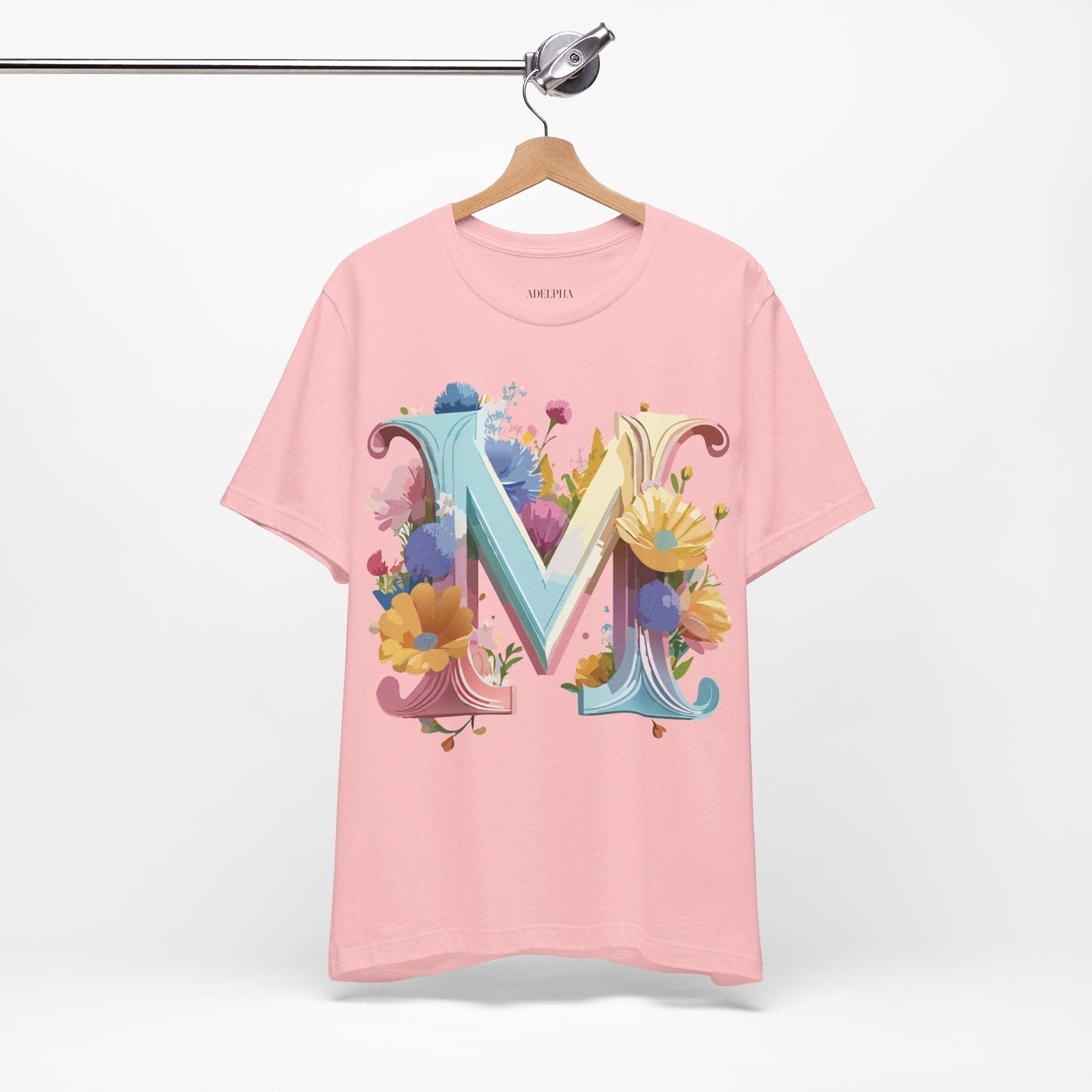 Letter M Shirt Unisex Graphic Tee Adelpha Vintage Inspired Art Design Short Sleeve