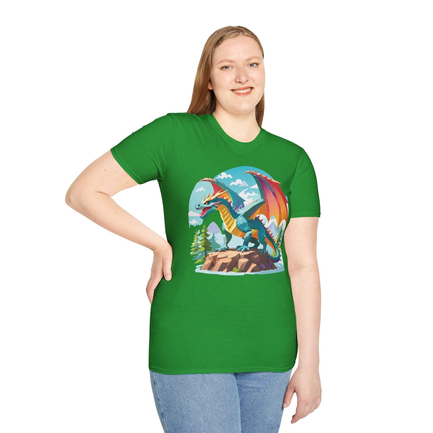 Dragon Graphic Tee Unisex Softstyle 100 Percent Ring Spun Cotton Animal Art Print Shirt