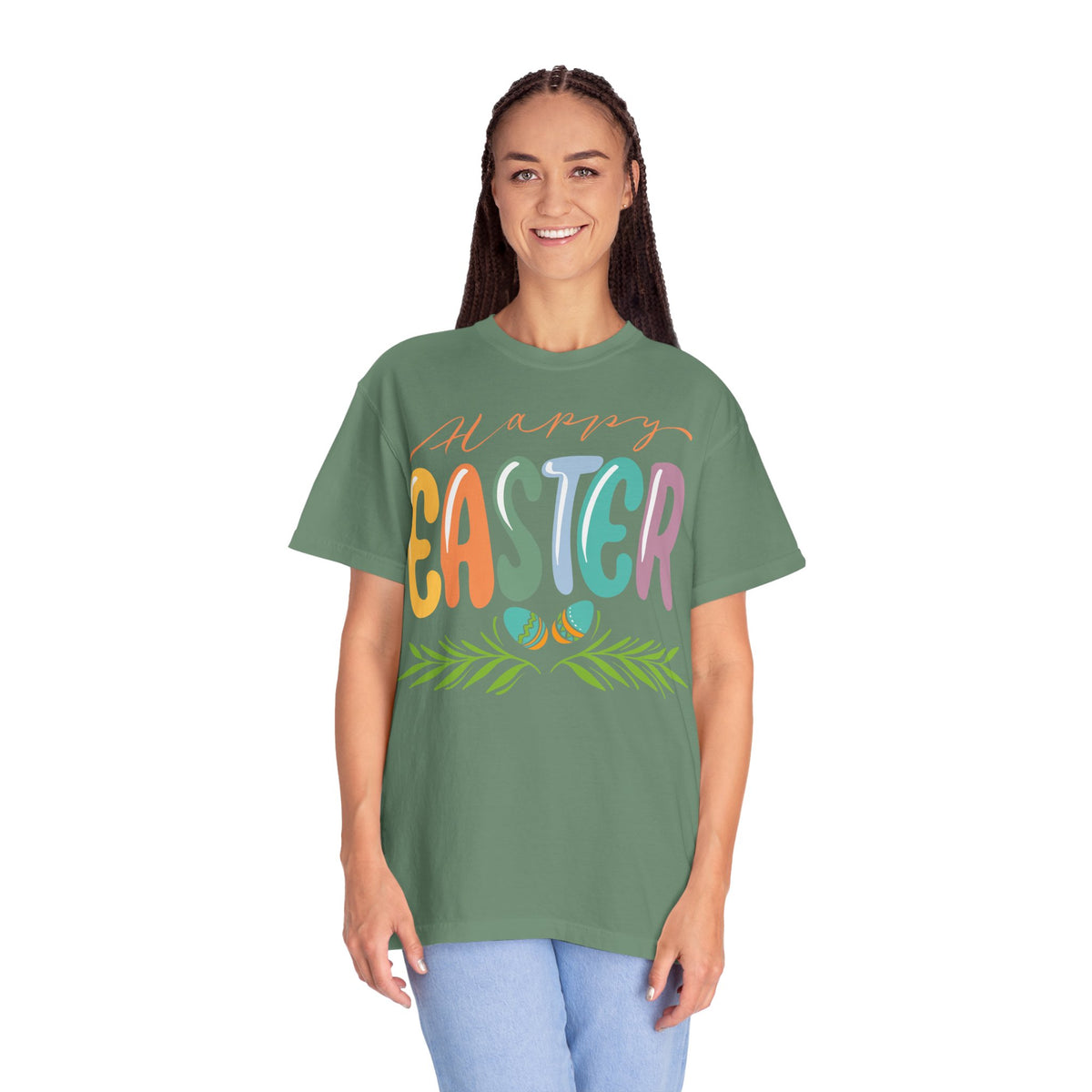 Happy Easter T-Shirt, Tee Shirt with Easter Signature, T Shirt with Easter Prints, Tee Shirt with Easter Design