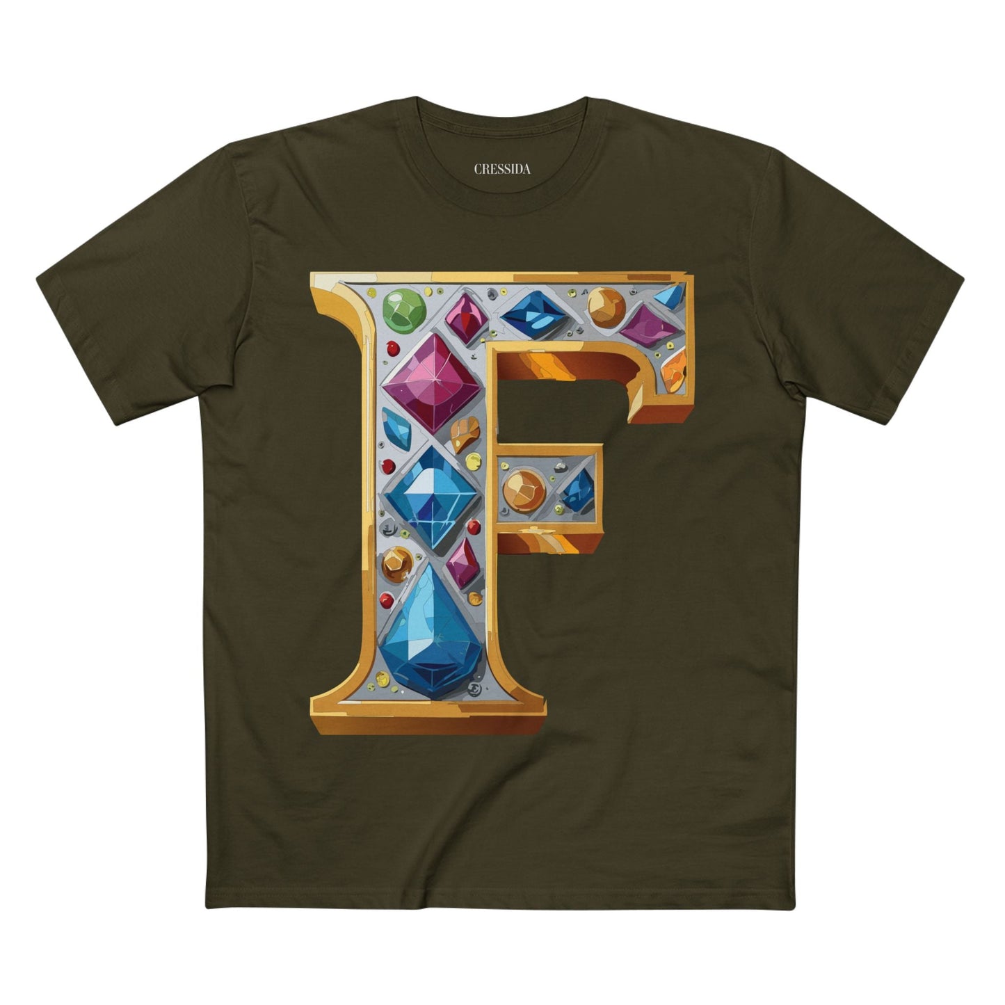 Letter F Graphic Design Tee Unisex 100 Cotton With Antique Gold Letters Artwork T-Shirt
