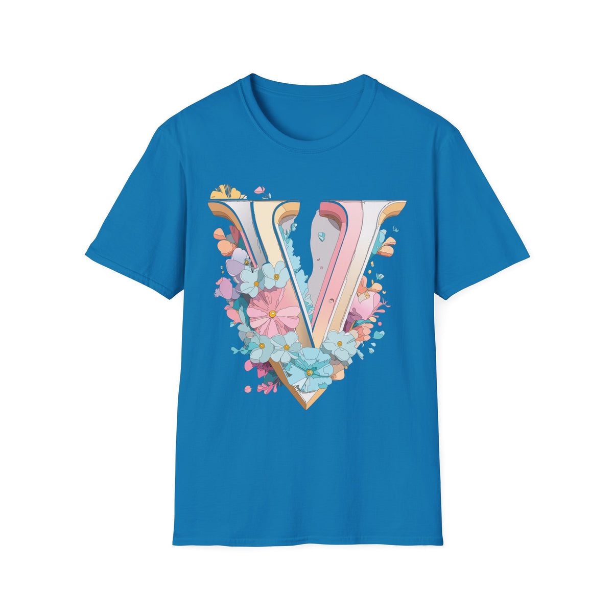 Floral Letter V T-Shirt | Pastel Vintage Monogram Tee