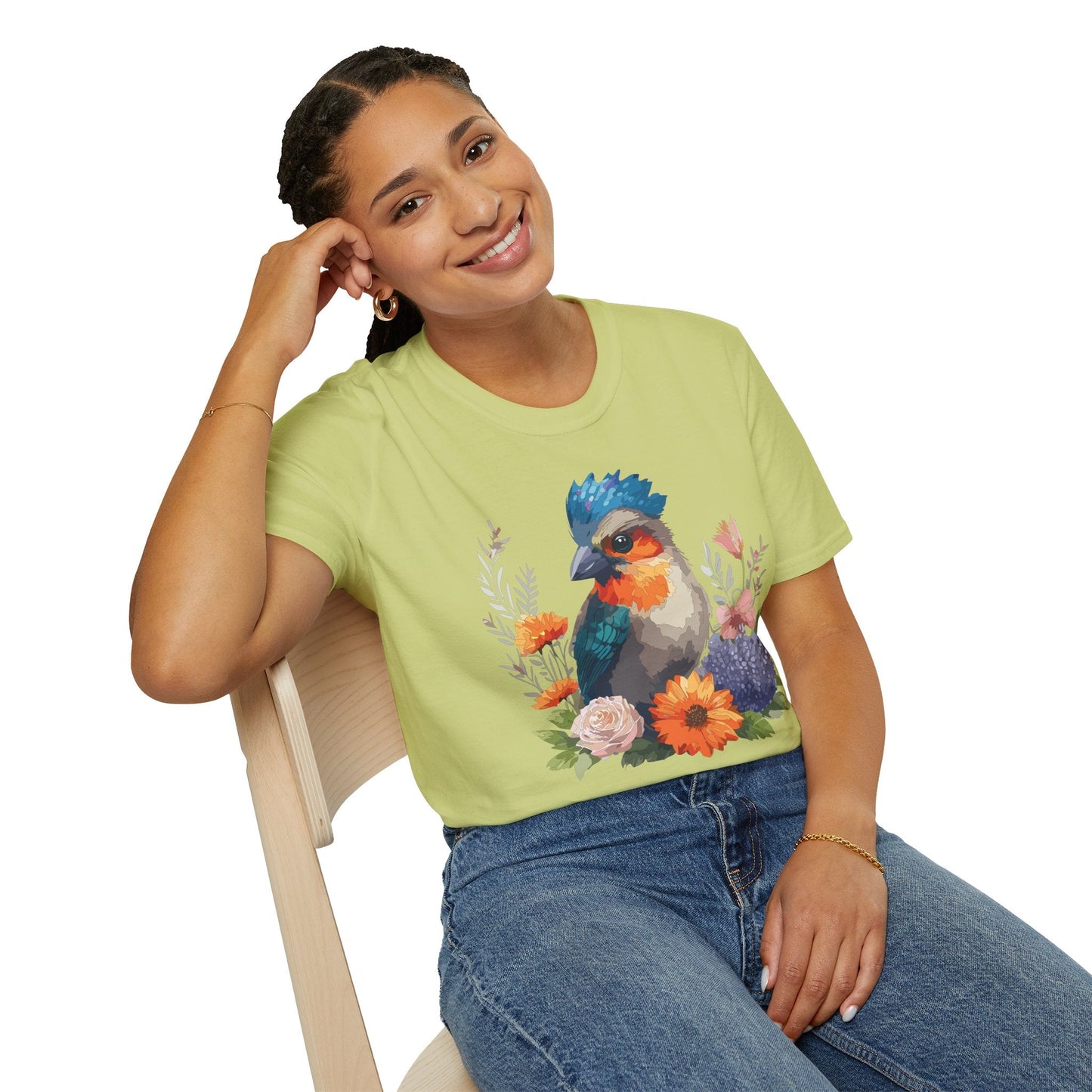 Floral Bird T Shirt Unisex Softstyle Tee 100 Percent Ring Spun Cotton Gildan 64000