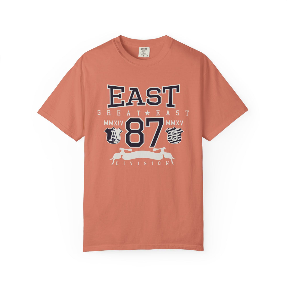 87-East-Varsity-College Graphic Unisex Comfort Colors Garment-Dyed Heavyweight 100 Cotton Art Design T-Shirt w17