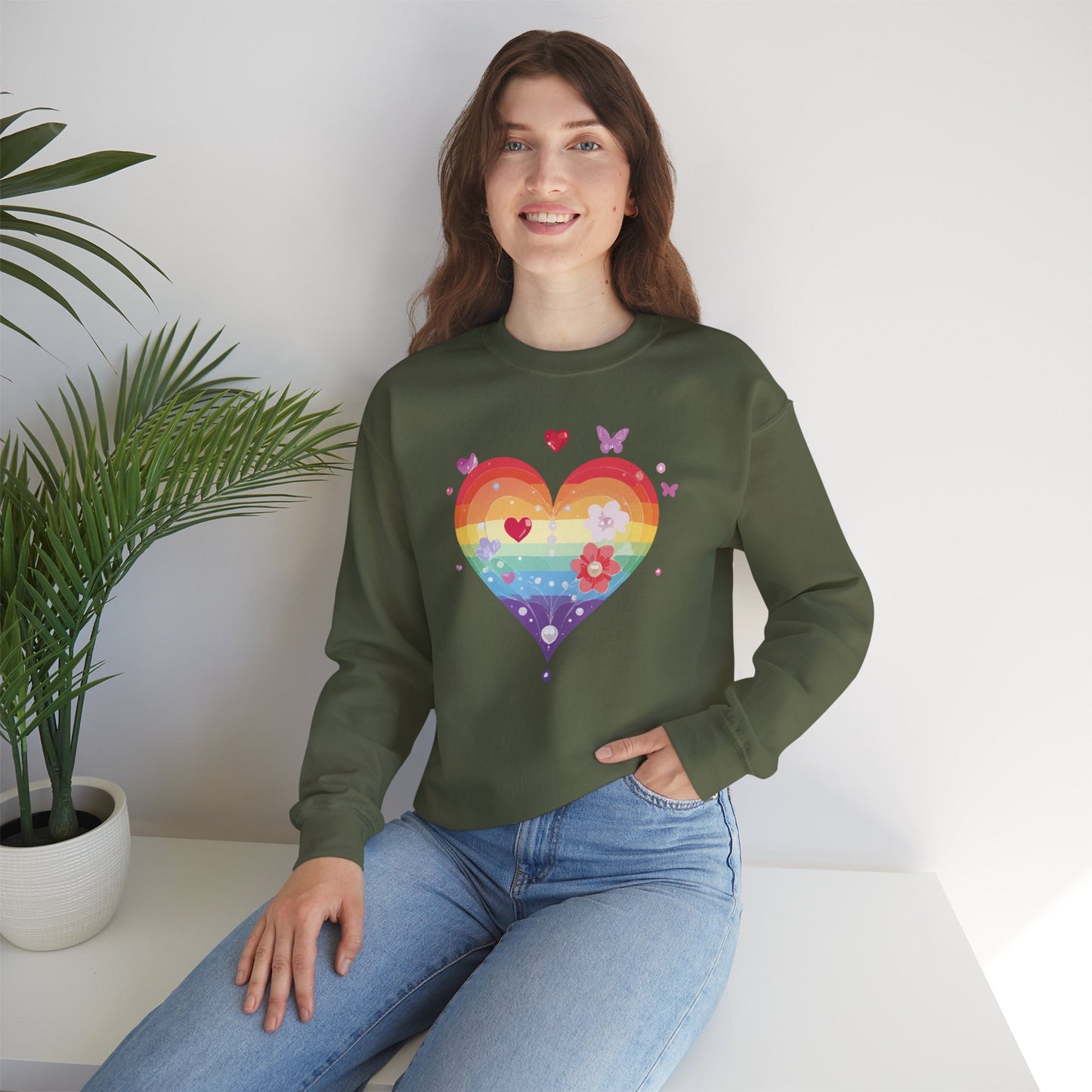 Rainbow Heart Sweatshirt, Floral Heart Sweatshirt, Floral Love Sweatshirt, Valentine's Day Sweatshirt, Rainbow Heart Floral Sweatshirt 115