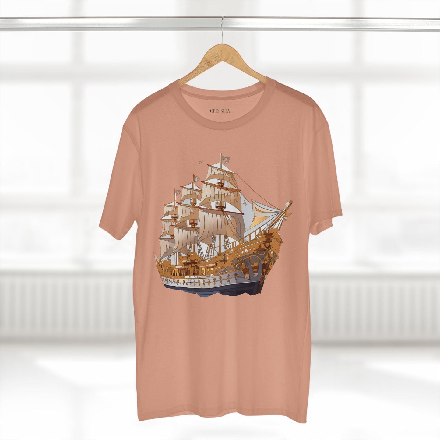 Ship Graphic Unisex 100 Cotton T-Shirt with Gold Frigate Art Design 9
