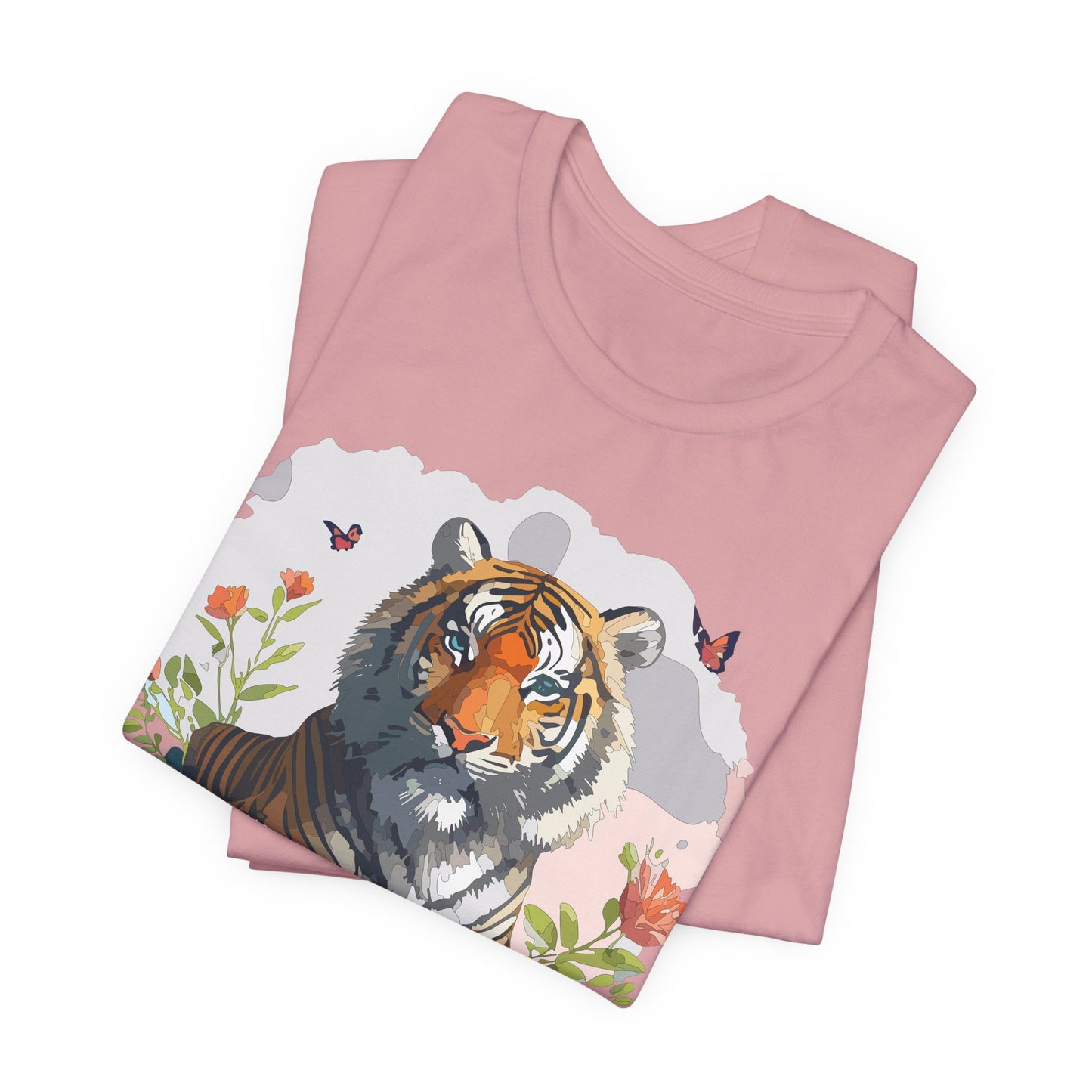 Floral Tiger Graphic Tee, Animal Shirt, Tiger Shirt, Flower Top, T-Shirt with Animal, Art Design