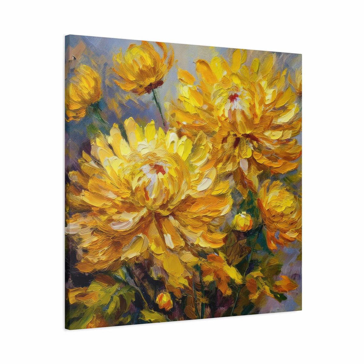 Chrysanthemums Print Canvas, Floral Oil Paint Print 20x20, 24x24, 30x30, 32x32, 36x36 Art Design Pine-Wood Inner Frame MC-164