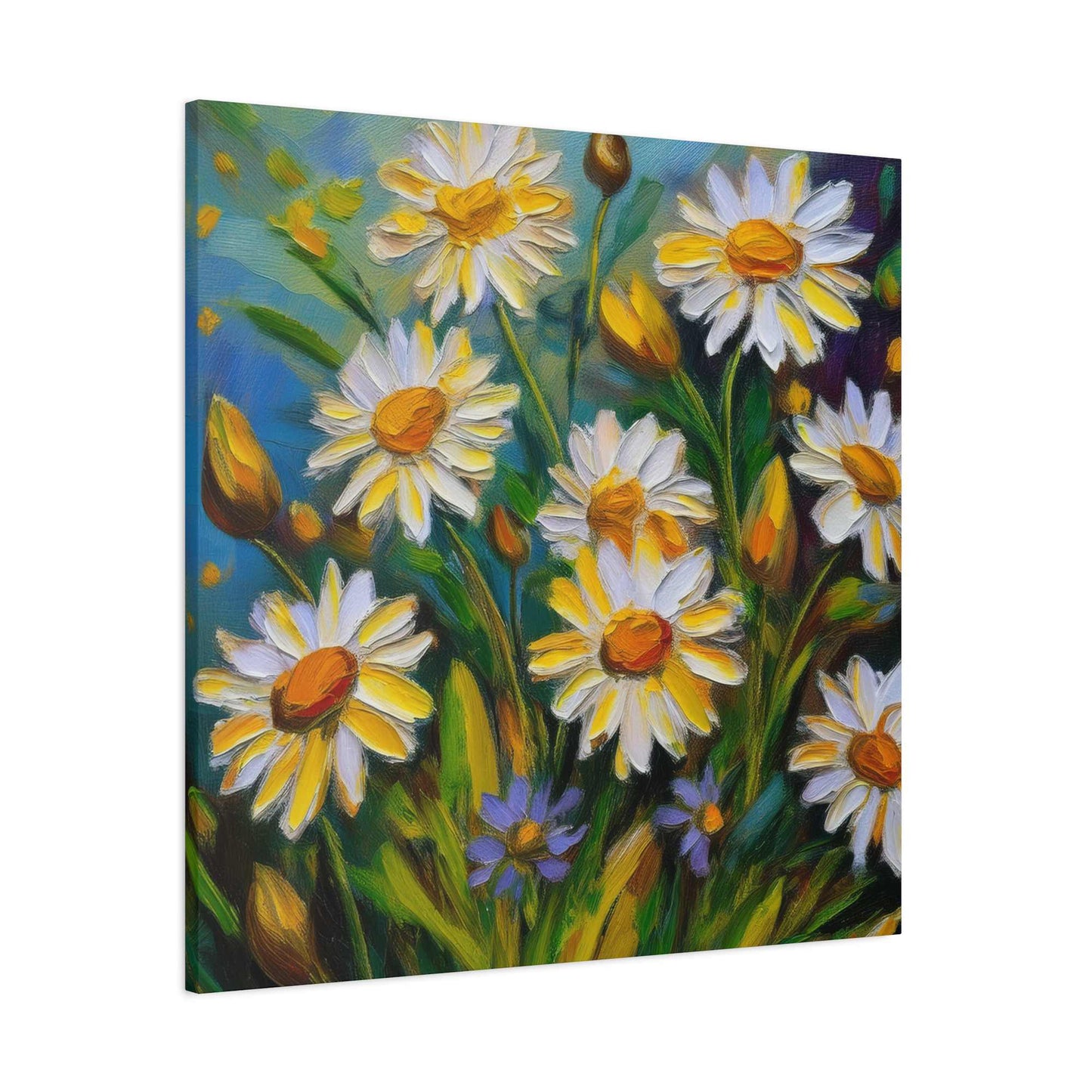 White Daisies Print Canvas, Floral Oil Paint Print 20x20, 24x24, 30x30, 32x32, 36x36 Art Design Pine-Wood Inner Frame MC-127