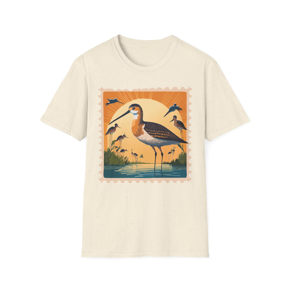 Shorebird Sunset Illustration T-Shirt | Coastal Bird Graphic Tee Unisex 100 Cotton Gildan T-Shirt