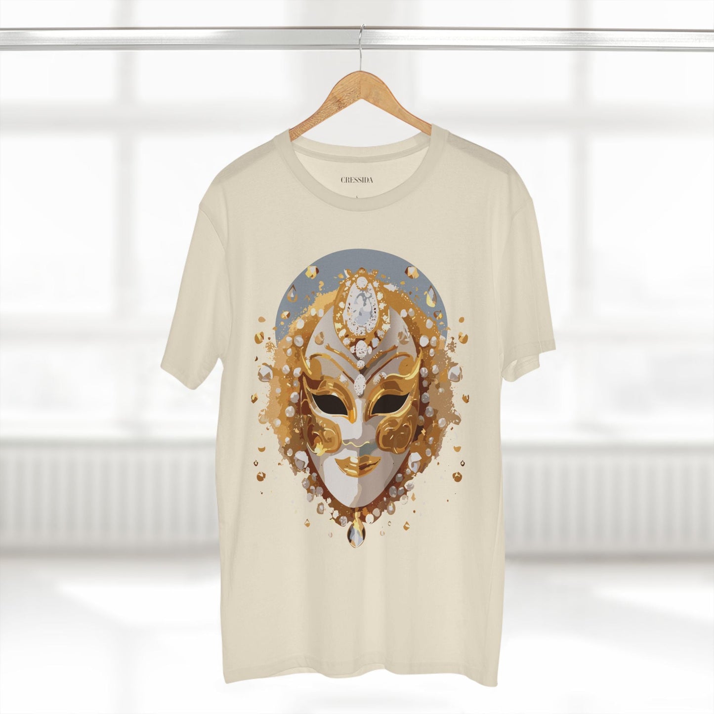 Carnival Mask Graphic T-Shirt Unisex 100 Cotton With Antique Gold Art Design Tee 5