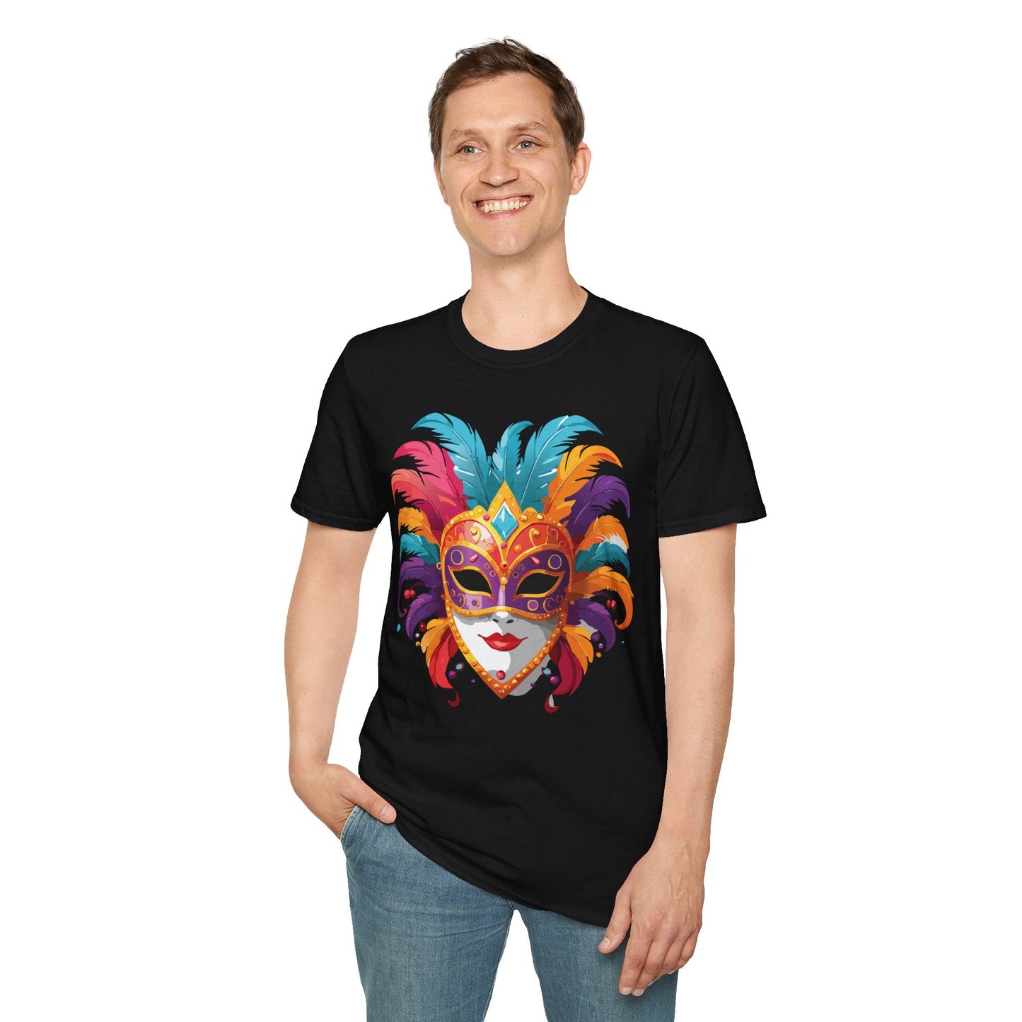 Unisex Gildan Softstyle Mask Tee Shirt With Art Design Casual Everyday Wear Masquerade Tee