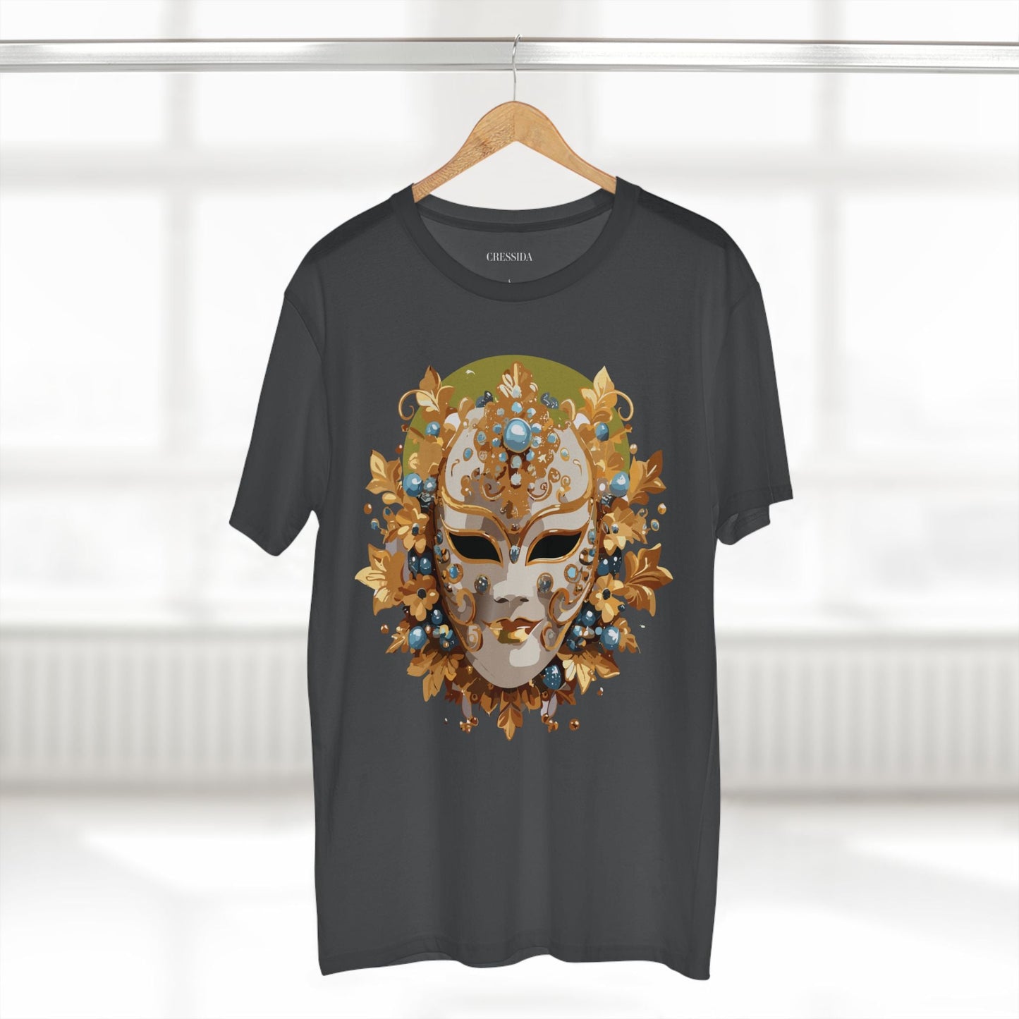Carnival Mask Graphic T-Shirt Unisex 100 Cotton With Antique Gold Art Design Tee 8