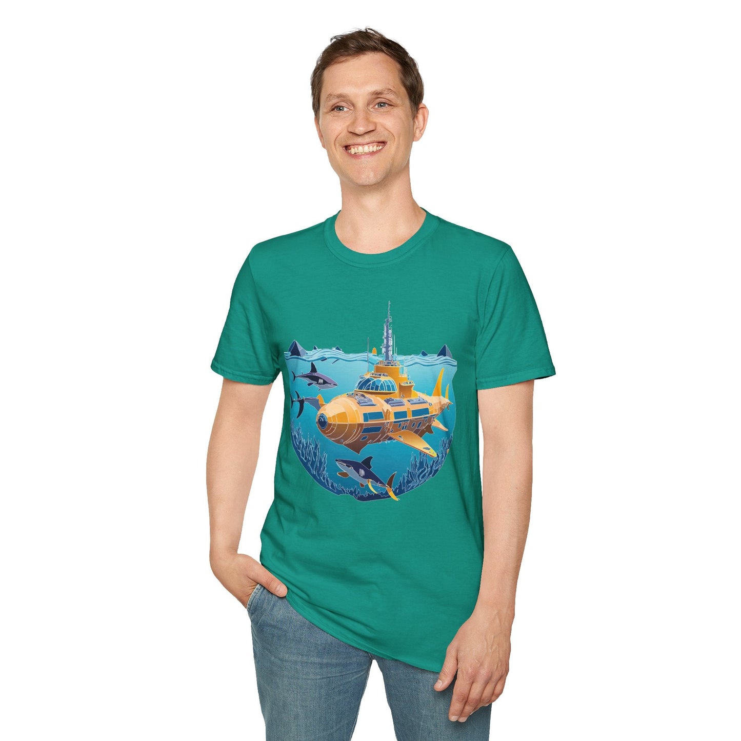 Ocean Tee Shirt Unisex Gildan Softstyle 64000 Ocean Theme Tee With U Boat Design