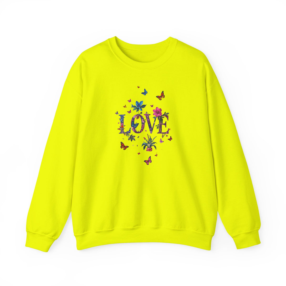 Unisex Floral Love Sweatshirt, Love Floral Sweatshirt, Floral Butterfly Sweatshirt, 50/50 Cotton-Poly Valentine's Day Sweatshirt 03