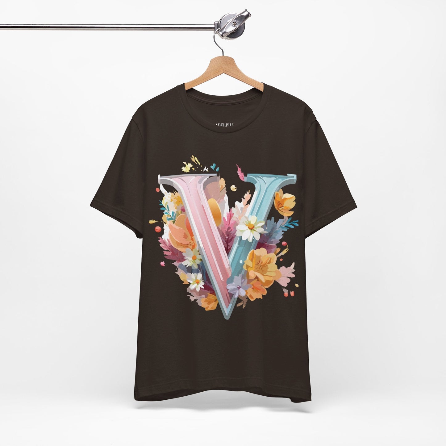 Letter V Shirt Graphic Tee Unisex Jersey Short Sleeve Vintage Inspired Artwork Adelpha