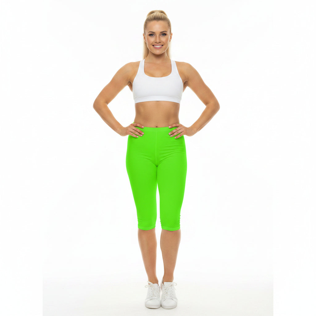 Neon Grass Color Women's Brushed Suede Poly Span Casual Capri Leggings XS-2XL