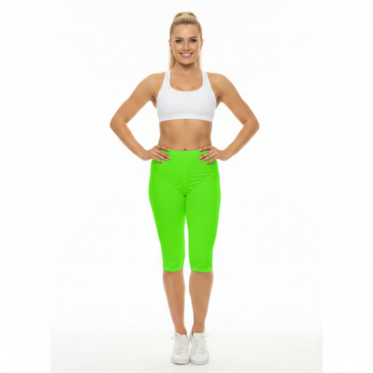 Neon Grass Color Women's Brushed Suede Poly Span Casual Capri Leggings XS-2XL