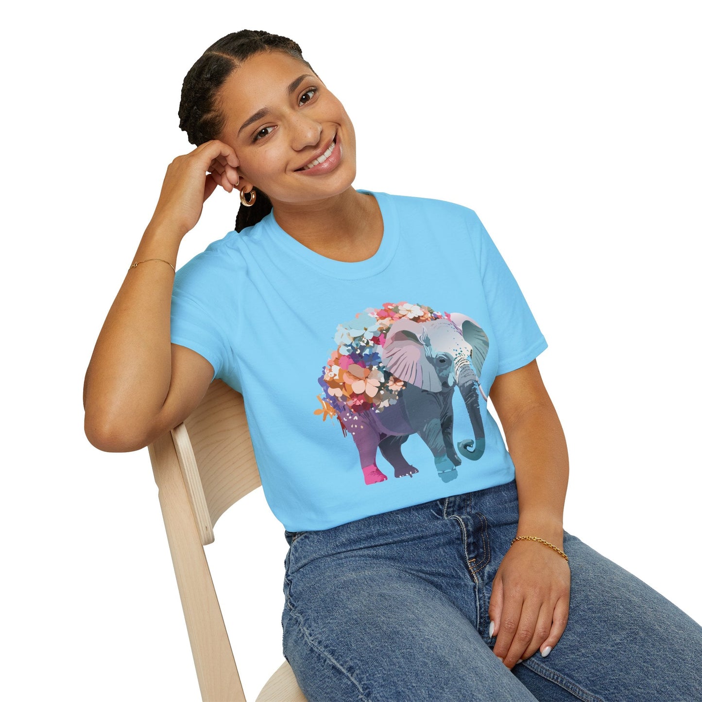 Elephant T Shirt Unisex Softstyle Tee 100 Percent Ring Spun Cotton Animal Design