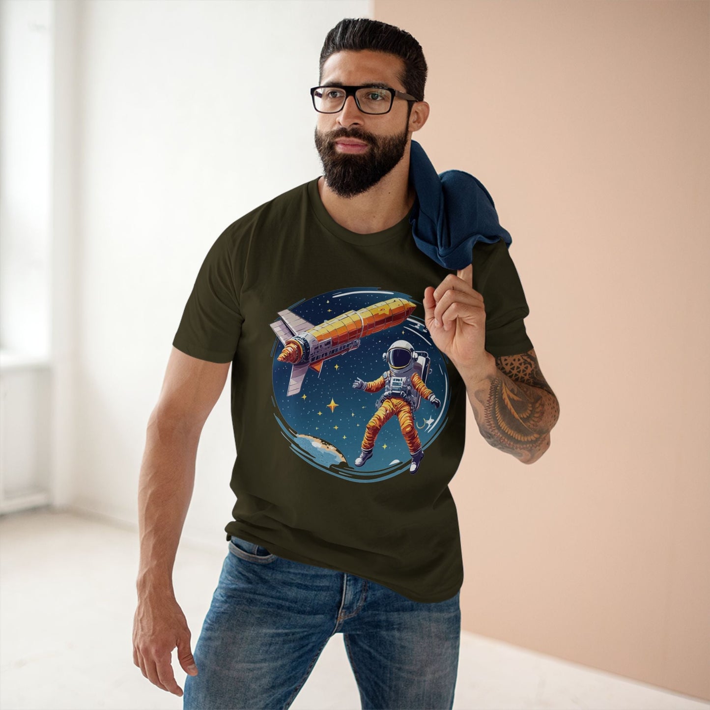 Cosmos Astronaut Shirt Unisex Premium Cotton Tee With Original Art Print By Retro2Nova