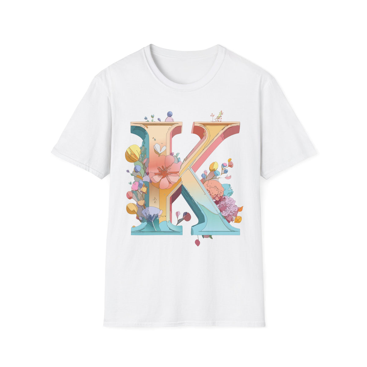 Floral Letter K T-Shirt | Monogram Initial K Tee, Botanical Alphabet Shirt