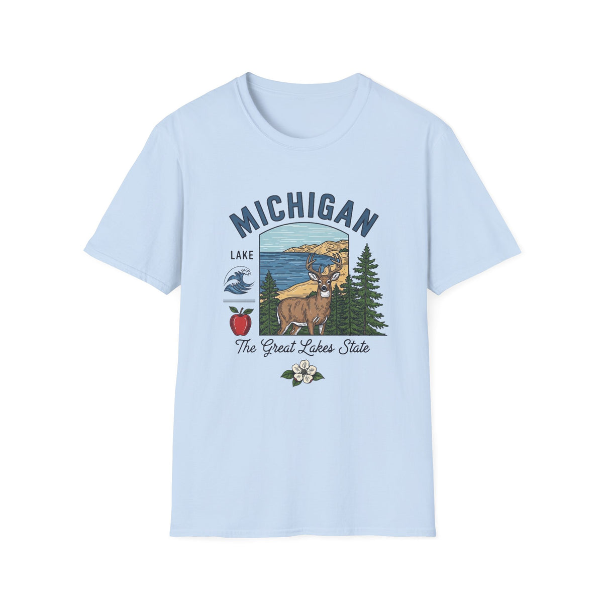 Michigan Graphic T-Shirt — The Great Lakes State Deer Lake Travel Tourist Graphic Design Unisex 100 Cotton Gildan T-Shirt
