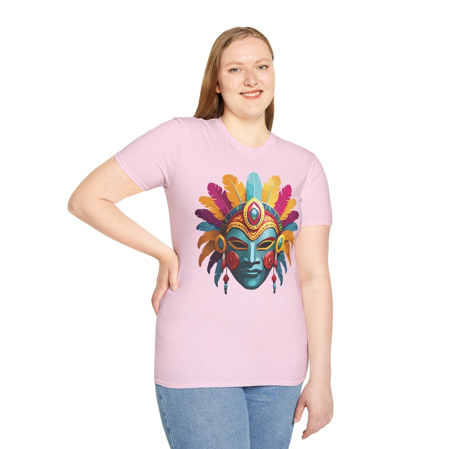 Mask Tee Shirt Unisex Short Sleeve Graphic Tee Masquerade Design 100 Percent Ring Spun Cotton