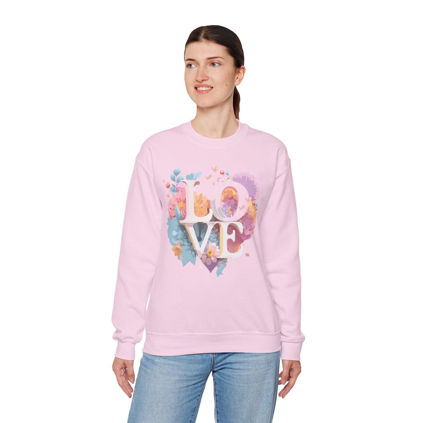 Floral Love Sweatshirt For Valentines Day Unisex Crewneck 50 50 Cotton Polyester Gildan 18000