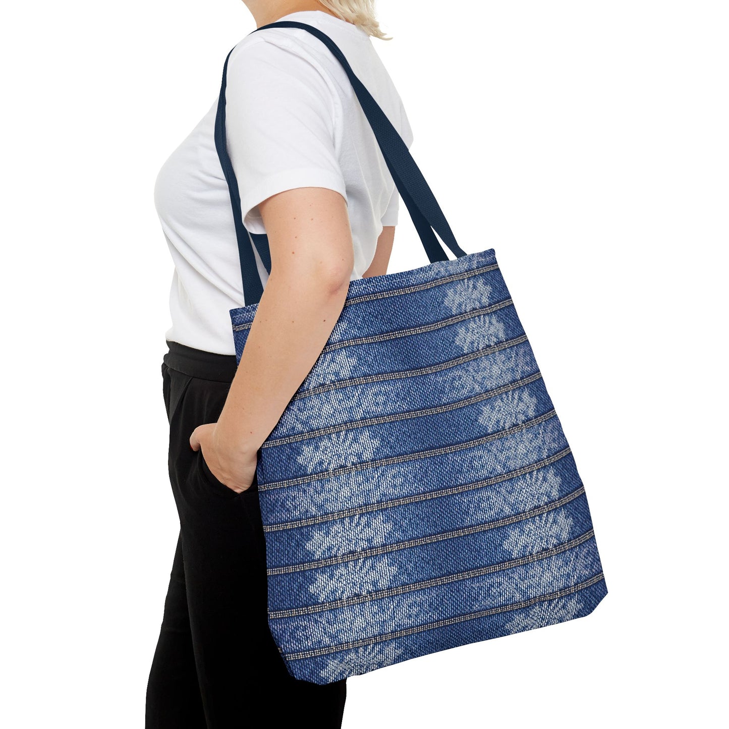 Denim Fabric Imitation Print Unisex Canvas Bag Poly Spun 3 Sizes Tote Bag 113