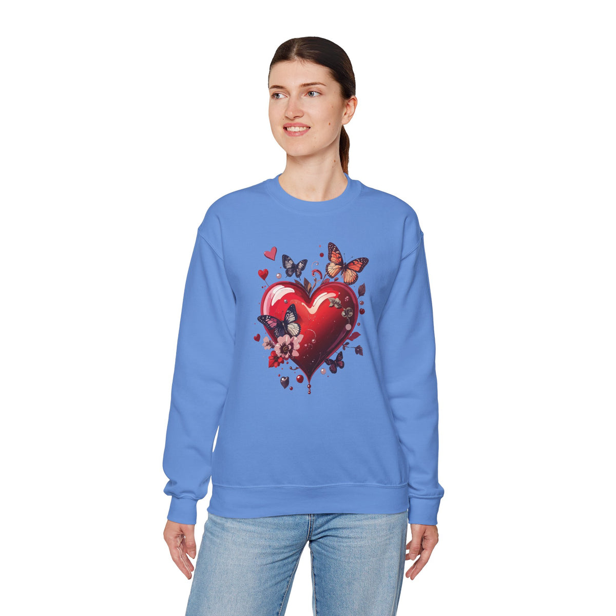 Big Red Heart Sweatshirt, Floral Red Heart Sweatshirt, Floral Love Sweatshirt, Valentine's Day Sweatshirt, Heart Floral Sweatshirt 105