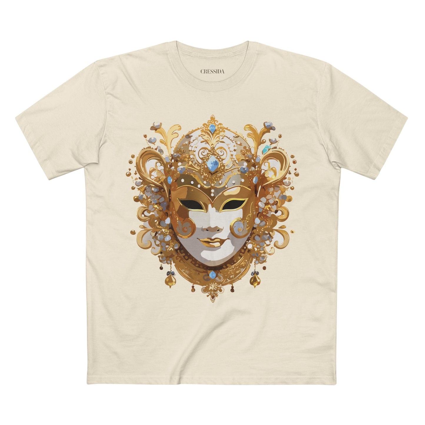 Carnival Mask Graphic T-Shirt Unisex 100 Cotton With Antique Gold Art Design Tee 25