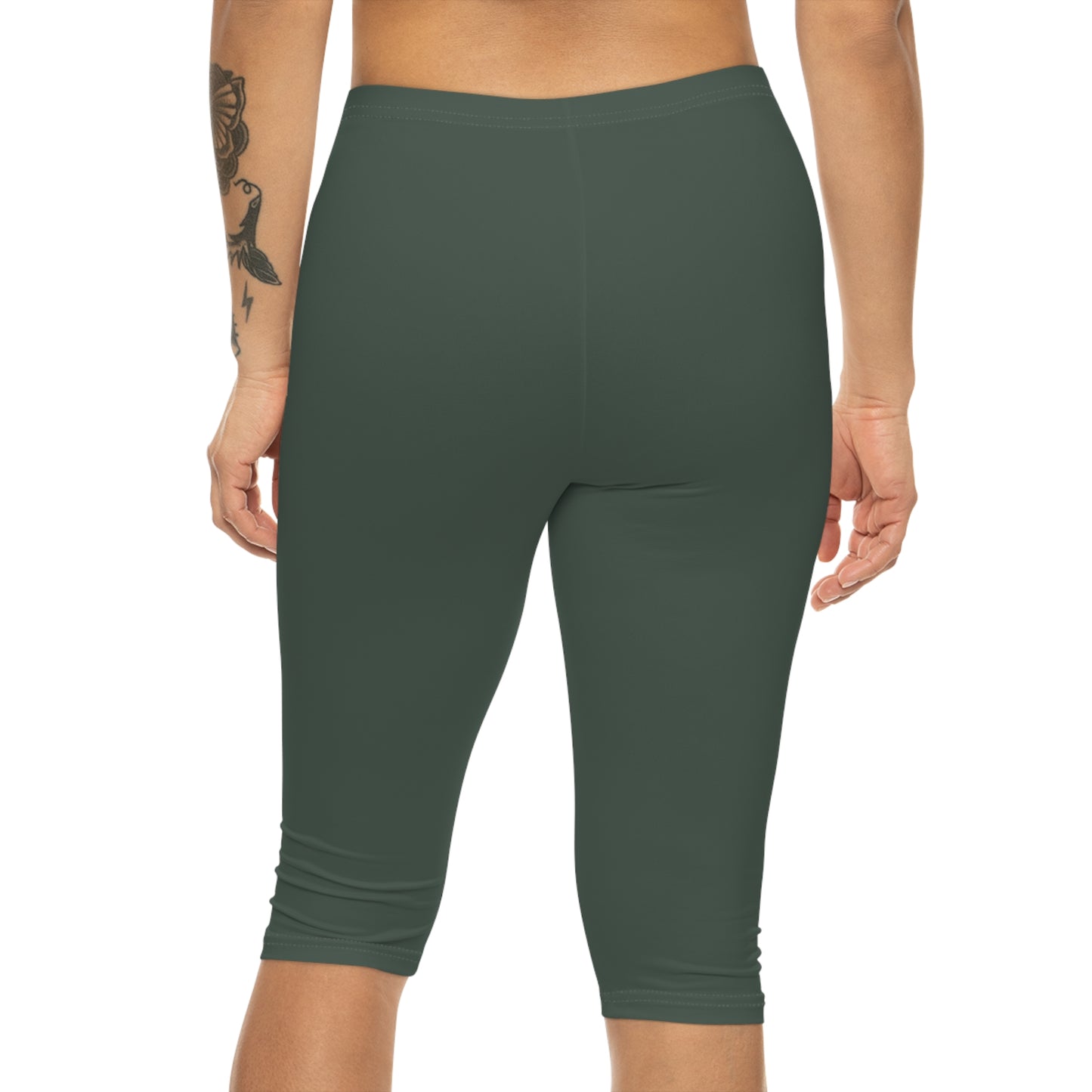 Dark Grey Olive Color Women's Brushed Suede Poly Span Casual Capri Leggings XS-2XL