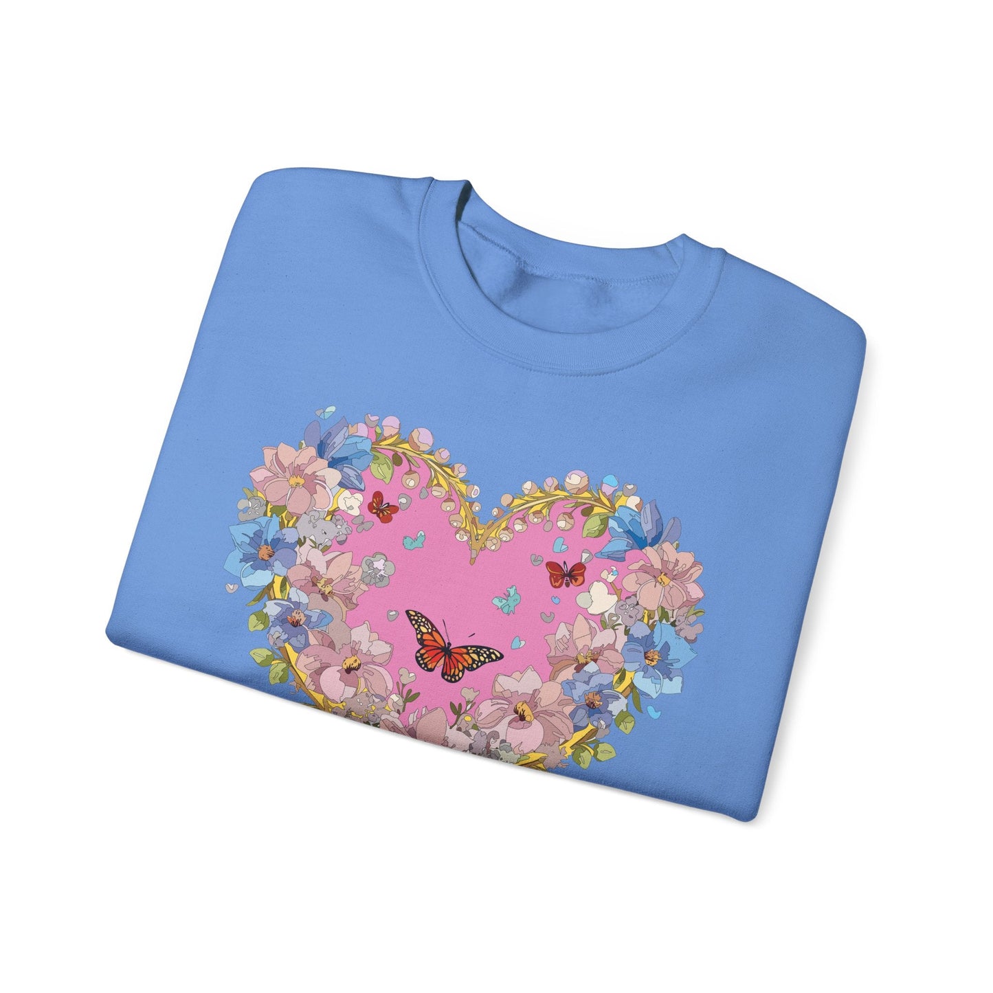 Floral Heart Sweatshirt Unisex Crewneck Gildan 18000 Fifty Fifty Cotton Polyester Valentine's Day