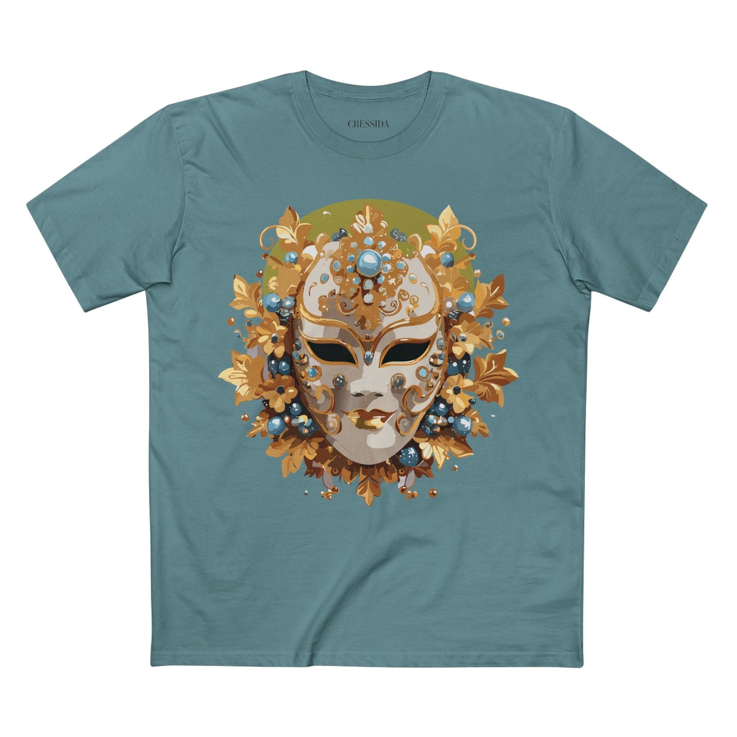 Carnival Mask Graphic T-Shirt Unisex 100 Cotton With Antique Gold Art Design Tee 8