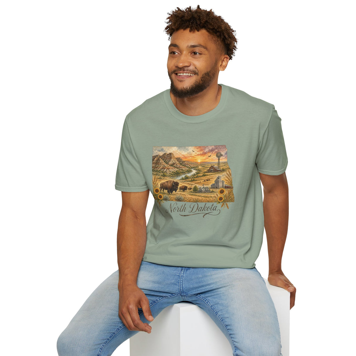 North Dakota State Travel Tourist Graphic Design Unisex 100 Cotton Gildan T-Shirt