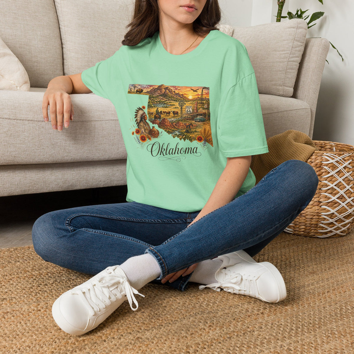 Oklahoma State Travel Tourist Graphic Design Unisex 100 Cotton Gildan T-Shirt