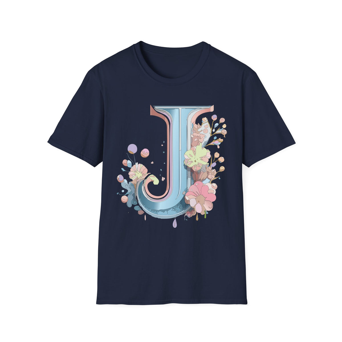 Floral Letter J T-Shirt | Pastel Monogram Initial Tee