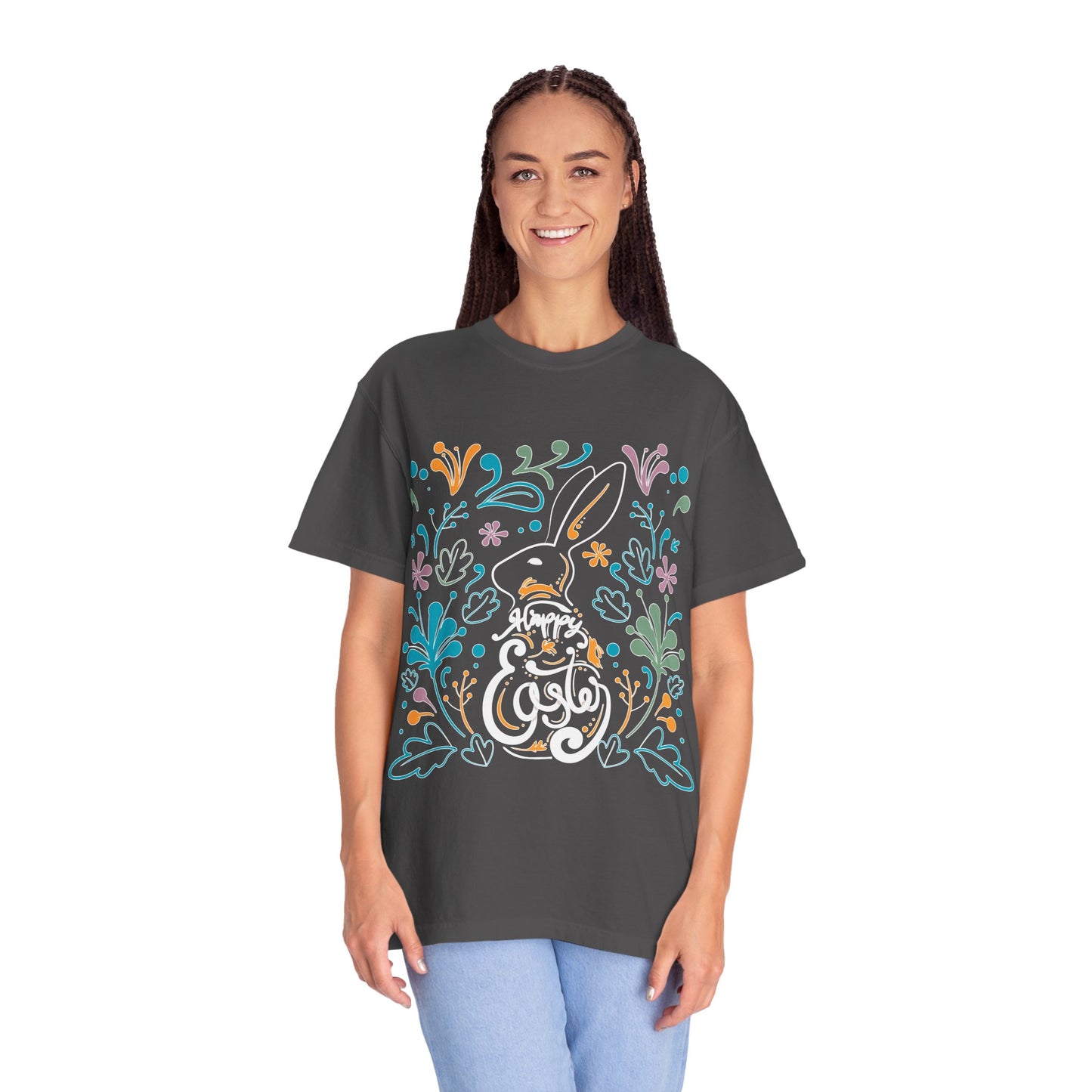 Easter Bunny Floral T-Shirt, Tee Shirt with Easter Signature, T Shirt with Easter Prints, Tee Shirt with Easter Design