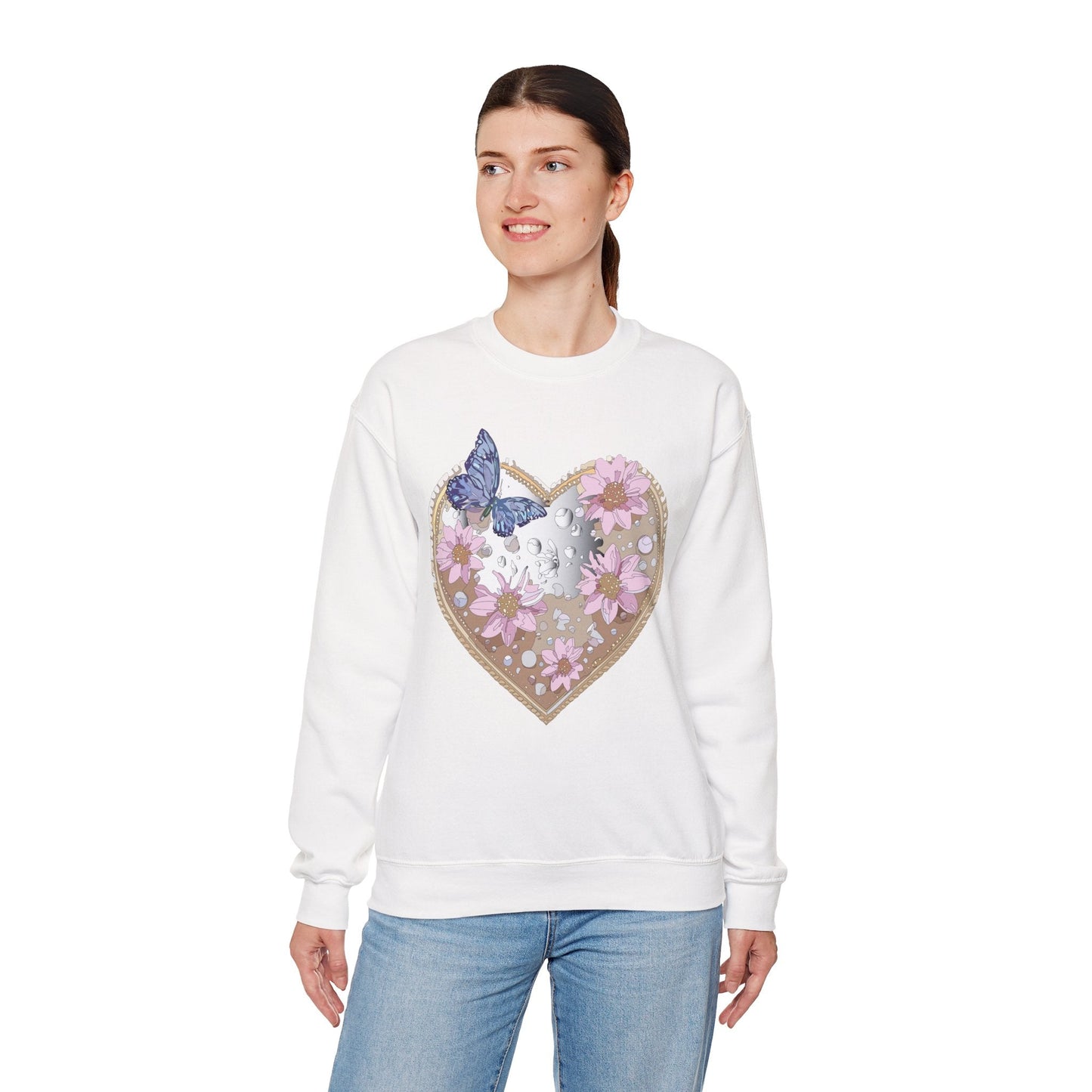 Floral Heart Love Sweatshirt For Valentines Day Unisex Heavy Blend Crewneck Sweatshirt